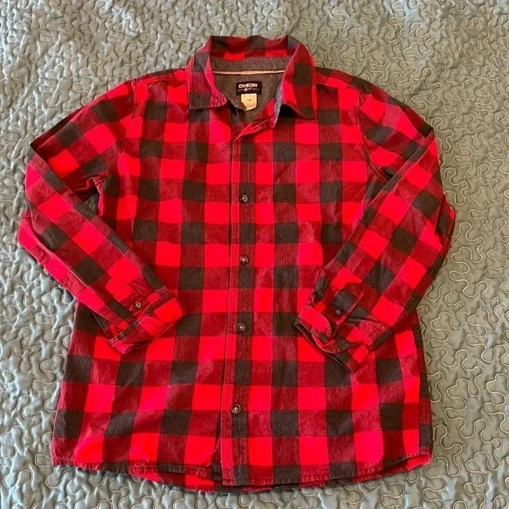 EUC Oshkosh boys buffalo print button up size 14